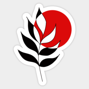 Modern, Minimalist Leaf and Red Circle Sticker
